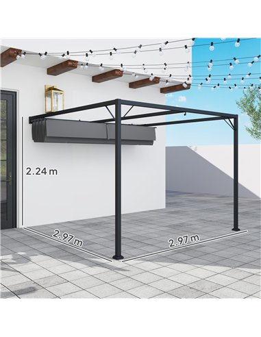 Outsunny 3 x 3(m) Outdoor Pergola with Retractable Canopy - Grey
