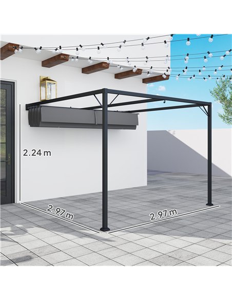 Outsunny 3 x 3(m) Outdoor Pergola with Retractable Canopy - Grey - pic 151155 | FastDaddyshop