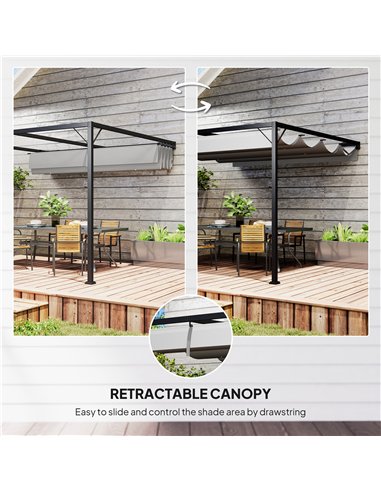 Outsunny 3 x 3(m) Outdoor Pergola with Retractable Canopy - Grey