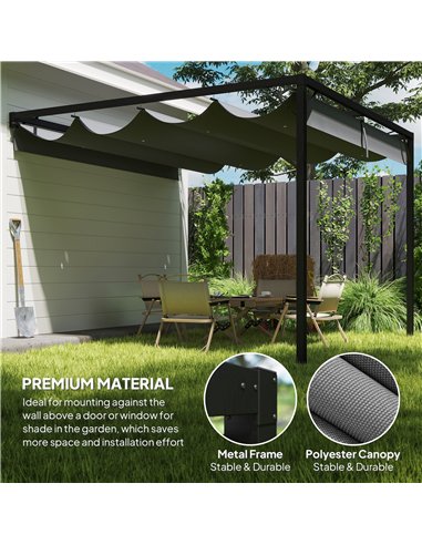 Outsunny 3 x 3(m) Outdoor Pergola with Retractable Canopy - Grey