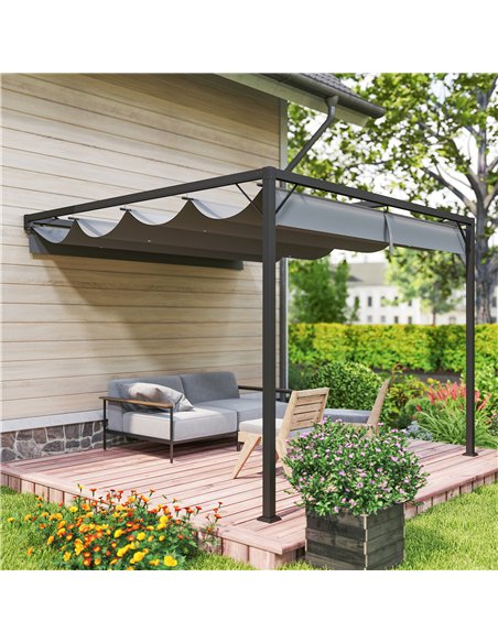 Outsunny 3 x 3(m) Outdoor Pergola with Retractable Canopy - Grey - pic 151159 | FastDaddyshop