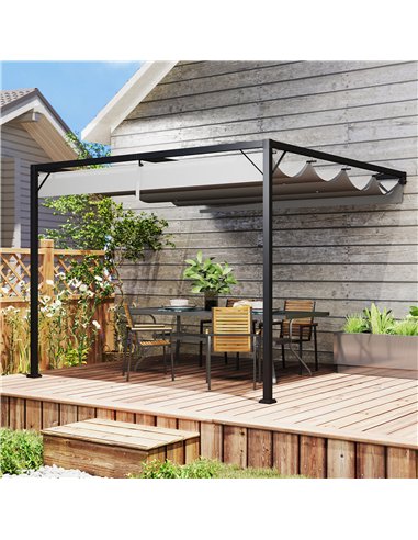 Outsunny 3 x 3(m) Outdoor Pergola with Retractable Canopy - Grey