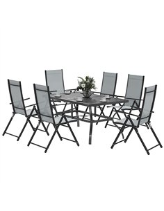 Outsunny Seven-Piece Steel Outdoor Dining Set, with Parasol Hole - Grey
