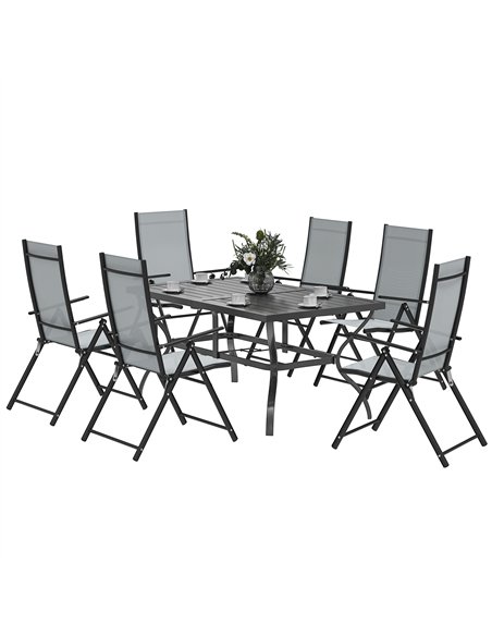 Outsunny Seven-Piece Steel Outdoor Dining Set, with Parasol Hole - Grey - pic 151162 | FastDaddyshop