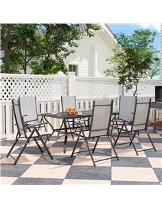 Outsunny Seven-Piece Steel Outdoor Dining Set, with Parasol Hole - Grey 2
