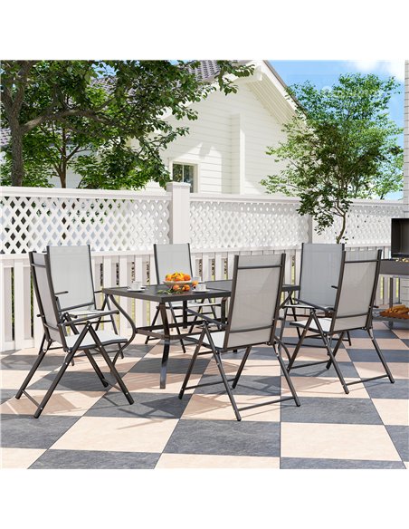 Outsunny Seven-Piece Steel Outdoor Dining Set, with Parasol Hole - Grey - pic 151163 | FastDaddyshop