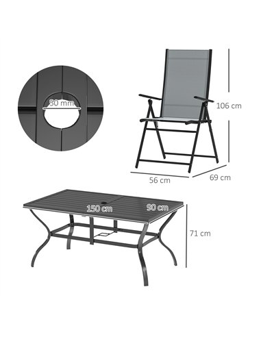 Outsunny Seven-Piece Steel Outdoor Dining Set, with Parasol Hole - Grey
