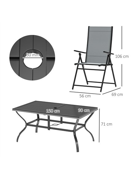 Outsunny Seven-Piece Steel Outdoor Dining Set, with Parasol Hole - Grey - pic 151164 | FastDaddyshop