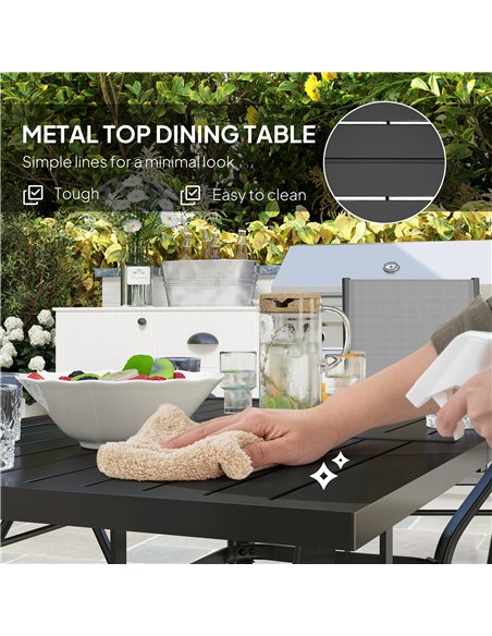 Outsunny Seven-Piece Steel Outdoor Dining Set, with Parasol Hole - Grey - pic 151166 | FastDaddyshop