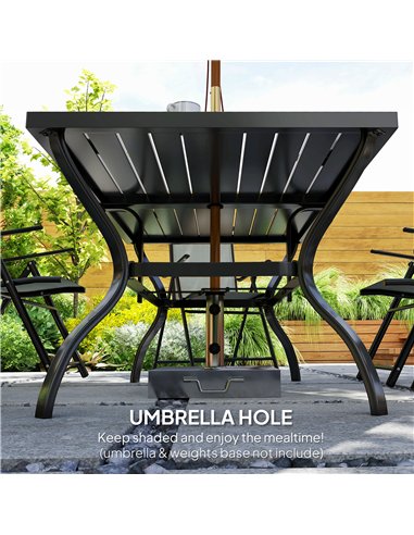 Outsunny Seven-Piece Steel Outdoor Dining Set, with Parasol Hole - Grey