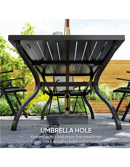 Outsunny Seven-Piece Steel Outdoor Dining Set, with Parasol Hole - Grey - pic 151167 | FastDaddyshop