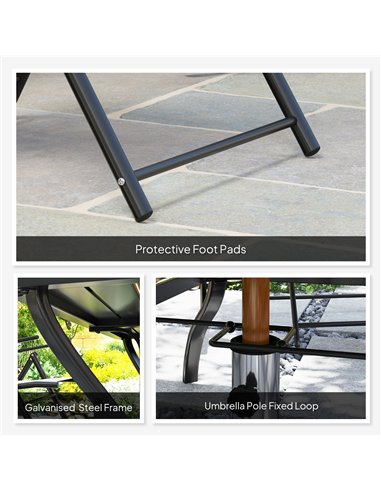 Outsunny Seven-Piece Steel Outdoor Dining Set, with Parasol Hole - Grey