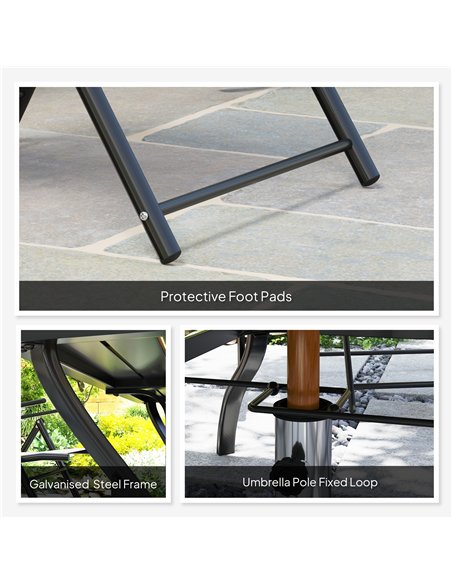 Outsunny Seven-Piece Steel Outdoor Dining Set, with Parasol Hole - Grey - pic 151169 | FastDaddyshop