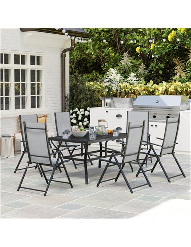 Outsunny Seven-Piece Steel Outdoor Dining Set, with Parasol Hole - Grey