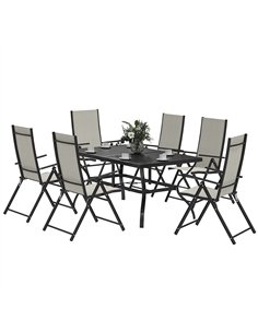 Outsunny Seven-Piece Steel Outdoor Dining Set, with Parasol Hole - Khaki