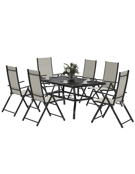 Outsunny Seven-Piece Steel Outdoor Dining Set, with Parasol Hole - Khaki - pic 151171 | FastDaddyshop