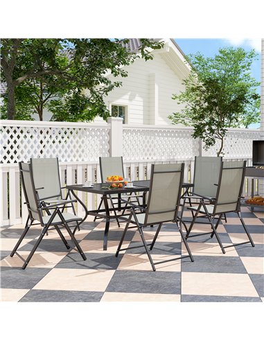 Outsunny Seven-Piece Steel Outdoor Dining Set, with Parasol Hole - Khaki