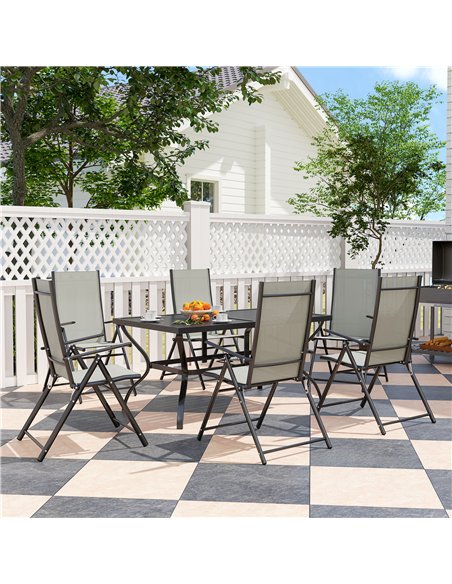 Outsunny Seven-Piece Steel Outdoor Dining Set, with Parasol Hole - Khaki - pic 151172 | FastDaddyshop
