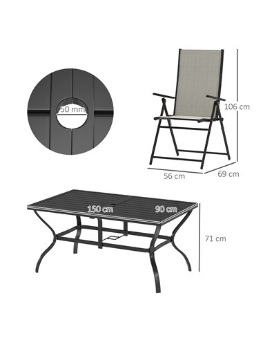 Outsunny Seven-Piece Steel Outdoor Dining Set, with Parasol Hole - Khaki