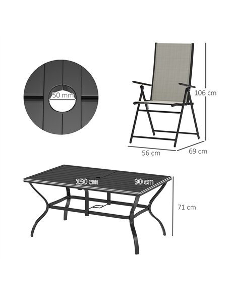 Outsunny Seven-Piece Steel Outdoor Dining Set, with Parasol Hole - Khaki - pic 151173 | FastDaddyshop