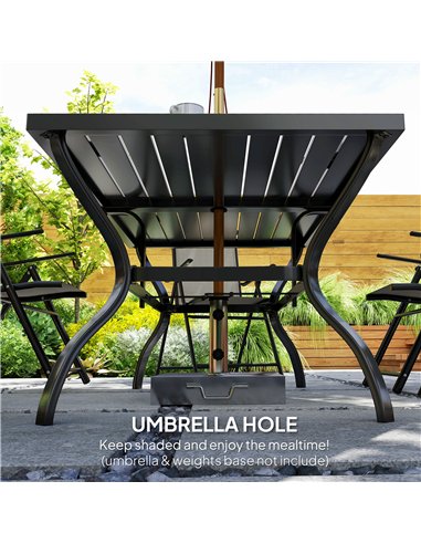 Outsunny Seven-Piece Steel Outdoor Dining Set, with Parasol Hole - Khaki