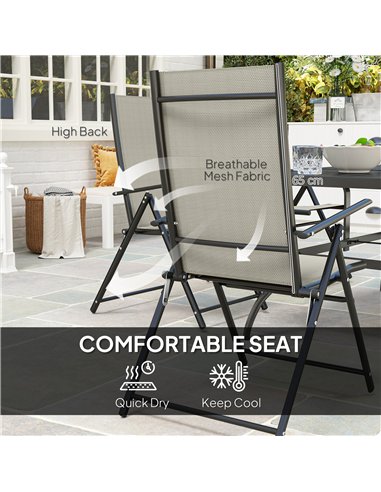 Outsunny Seven-Piece Steel Outdoor Dining Set, with Parasol Hole - Khaki