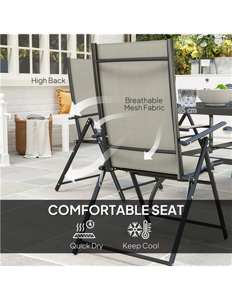 Outsunny Seven-Piece Steel Outdoor Dining Set, with Parasol Hole - Khaki - pic 151177 | FastDaddyshop