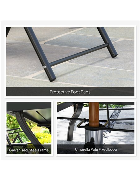Outsunny Seven-Piece Steel Outdoor Dining Set, with Parasol Hole - Khaki - pic 151178 | FastDaddyshop