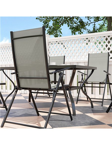 Outsunny Seven-Piece Steel Outdoor Dining Set, with Parasol Hole - Khaki - pic 151179 | FastDaddyshop