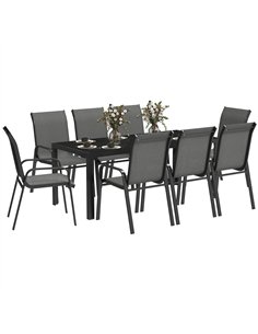 Outsunny 8 Seater Garden Dining Set with Stacking Chairs, Rectangular Tempered Glass Top, Garden Furniture Set, Outdoor Dining T