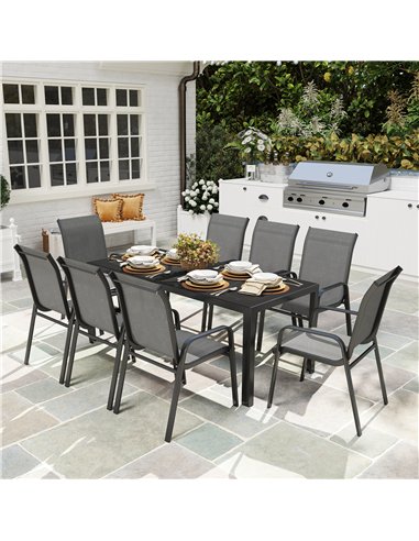 Outsunny 8 Seater Garden Dining Set with Stacking Chairs, Rectangular Tempered Glass Top, Garden Furniture Set, Outdoor Dining T