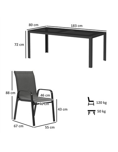 Outsunny 8 Seater Garden Dining Set with Stacking Chairs, Rectangular Tempered Glass Top, Garden Furniture Set, Outdoor Dining T