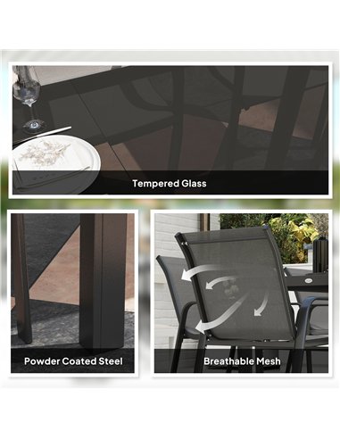Outsunny 8 Seater Garden Dining Set with Stacking Chairs, Rectangular Tempered Glass Top, Garden Furniture Set, Outdoor Dining T