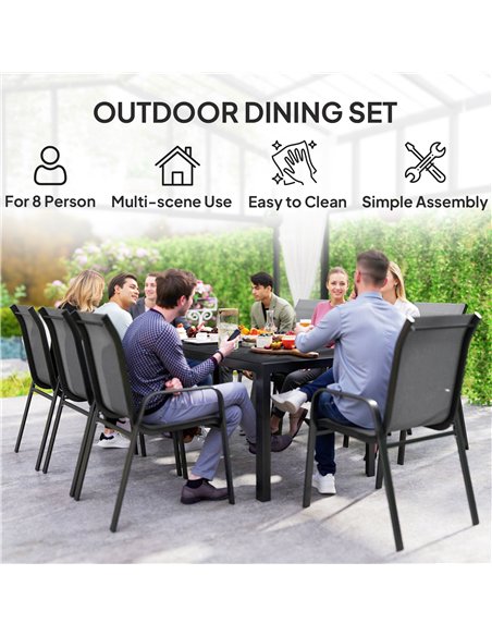 Outsunny 8 Seater Garden Dining Set with Stacking Chairs, Rectangular Tempered Glass Top, Garden Furniture Set, Outdoor Dining T - pic 151185 | FastDaddyshop