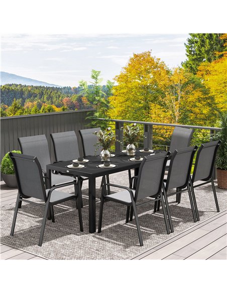 Outsunny 8 Seater Garden Dining Set with Stacking Chairs, Rectangular Tempered Glass Top, Garden Furniture Set, Outdoor Dining T - pic 151186 | FastDaddyshop