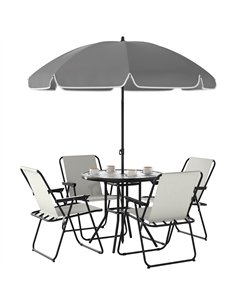 Outsunny 4 Seater Garden Furniture Set, 6 Pieces Garden Table and Chairs with Parasol, Outdoor Garden Dining Set with Folding Ch