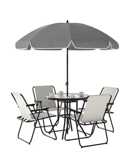Outsunny 4 Seater Garden Furniture Set, 6 Pieces Garden Table and Chairs with Parasol, Outdoor Garden Dining Set with Folding Ch - pic 151189 | FastDaddyshop