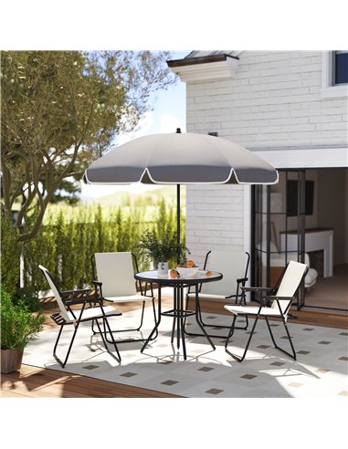 Outsunny 4 Seater Garden Furniture Set, 6 Pieces Garden Table and Chairs with Parasol, Outdoor Garden Dining Set with Folding Ch