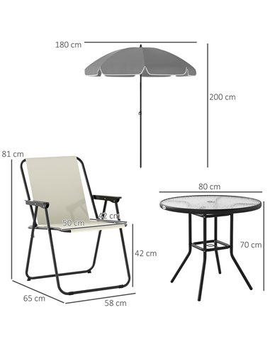 Outsunny 4 Seater Garden Furniture Set, 6 Pieces Garden Table and Chairs with Parasol, Outdoor Garden Dining Set with Folding Ch