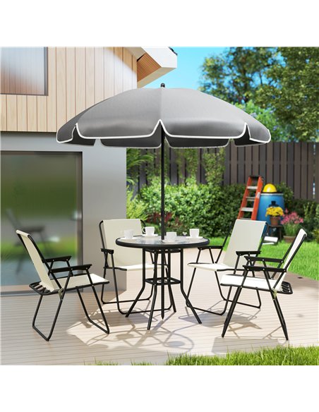 Outsunny 4 Seater Garden Furniture Set, 6 Pieces Garden Table and Chairs with Parasol, Outdoor Garden Dining Set with Folding Ch - pic 151197 | FastDaddyshop