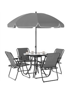 Outsunny 4 Seater Garden Furniture Set, 6 Pieces Garden Table and Chairs with Parasol, Outdoor Garden Dining Set with Folding Ch