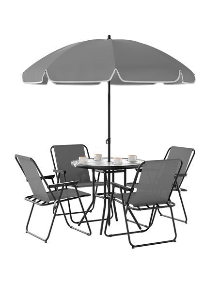 Outsunny 4 Seater Garden Furniture Set, 6 Pieces Garden Table and Chairs with Parasol, Outdoor Garden Dining Set with Folding Ch - pic 151198 | FastDaddyshop