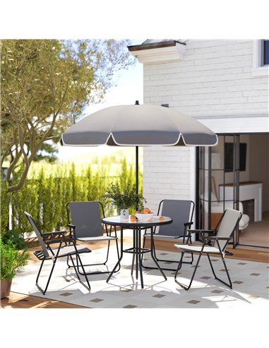 Outsunny 4 Seater Garden Furniture Set, 6 Pieces Garden Table and Chairs with Parasol, Outdoor Garden Dining Set with Folding Ch