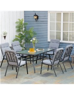Outsunny 7 Pieces Garden Dining Set with Table and 6 Cushioned Armchairs, Black 2