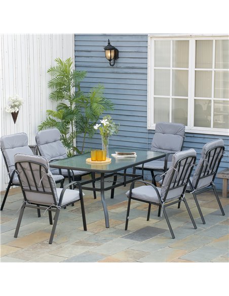 Outsunny 7 Pieces Garden Dining Set with Table and 6 Cushioned Armchairs, Black - pic 15120 | FastDaddyshop