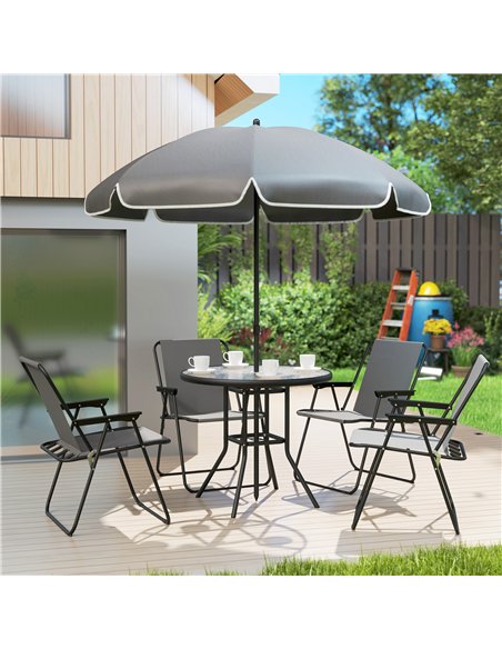 Outsunny 4 Seater Garden Furniture Set, 6 Pieces Garden Table and Chairs with Parasol, Outdoor Garden Dining Set with Folding Ch - pic 151206 | FastDaddyshop
