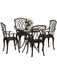 Outsunny 5 Pieces Garden Dining Set for 4, Cast Aluminium Outdoor Dining Set with 4 Armchairs and Round Dining Table with Paraso