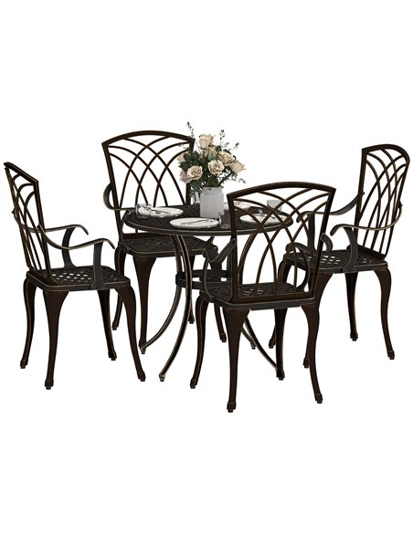 Outsunny 5 Pieces Garden Dining Set for 4, Cast Aluminium Outdoor Dining Set with 4 Armchairs and Round Dining Table with Paraso - pic 151207 | FastDaddyshop