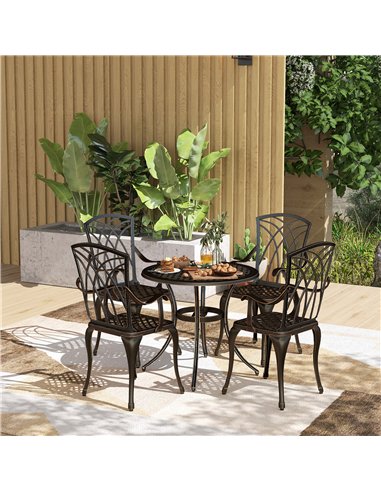 Outsunny 5 Pieces Garden Dining Set for 4, Cast Aluminium Outdoor Dining Set with 4 Armchairs and Round Dining Table with Paraso