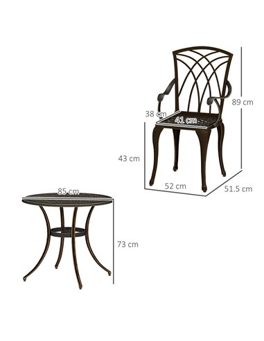 Outsunny 5 Pieces Garden Dining Set for 4, Cast Aluminium Outdoor Dining Set with 4 Armchairs and Round Dining Table with Paraso